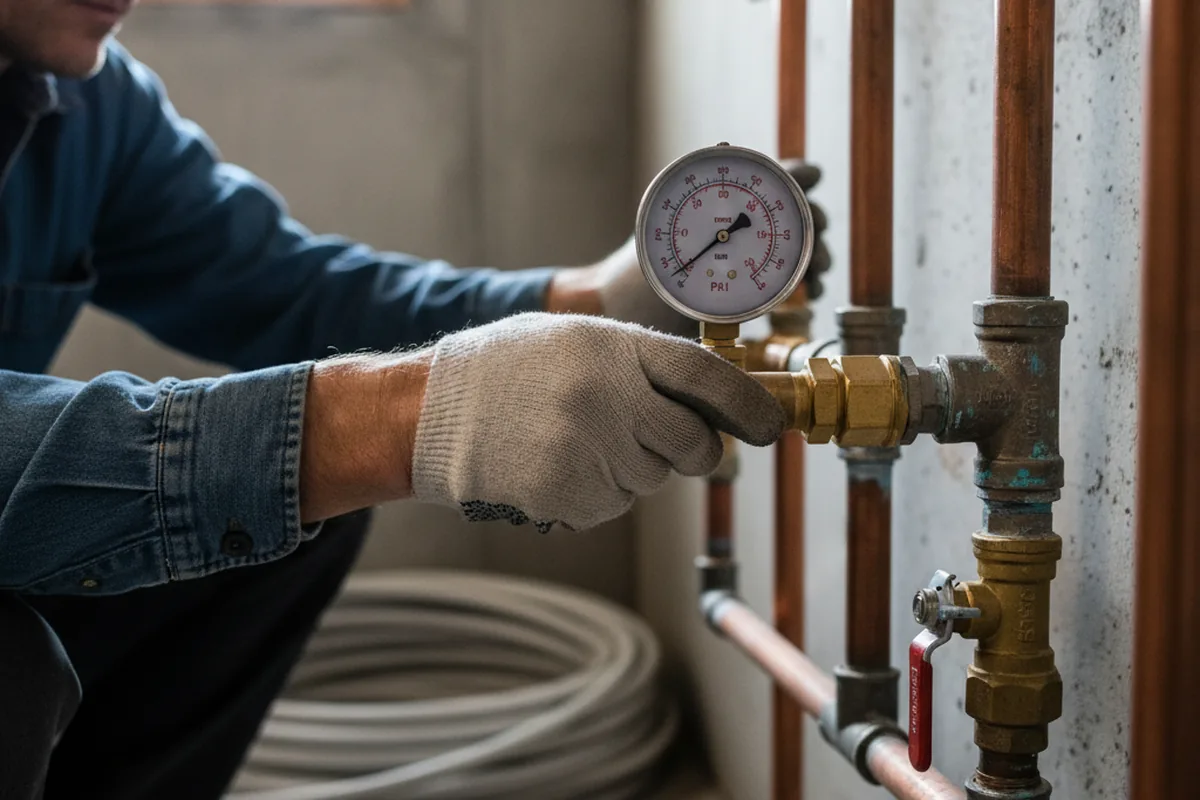 Pressure testing a repaired line during Water Line Repair in Lake Hughes